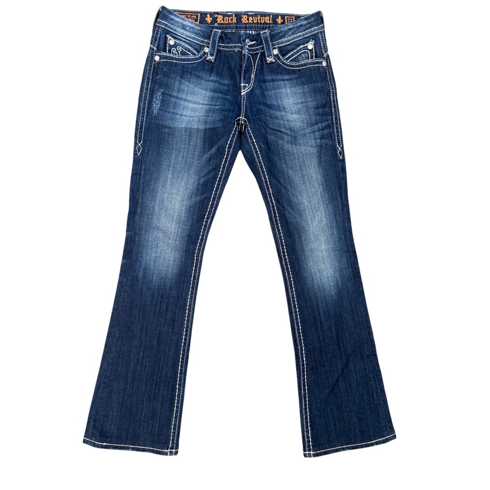 Rock Revival Sasha 817 Bootcut Jeans Dark Wash Fleur De Lis Size 27